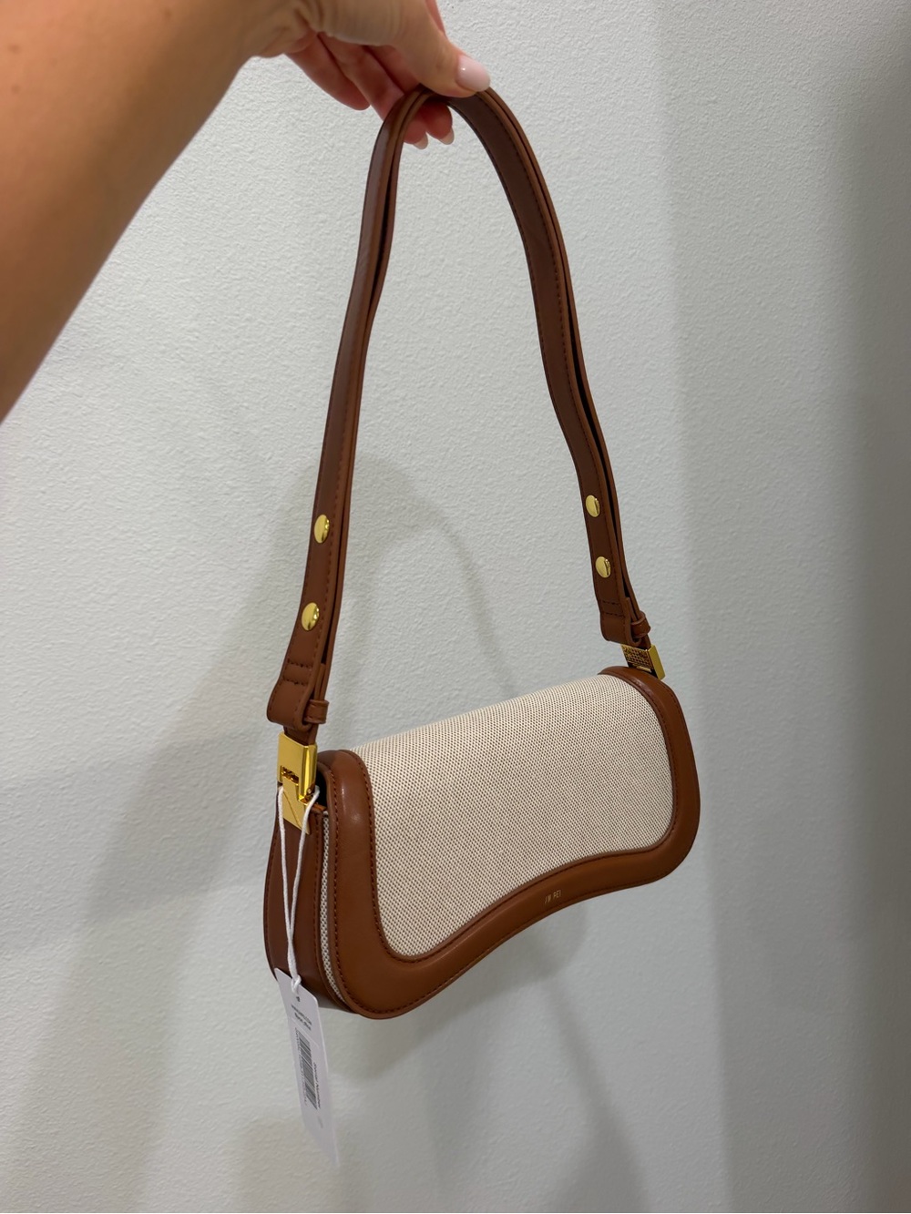 JW PEI Women's Brown & Cream Shoulder Bag - Leather-Trim Canvas